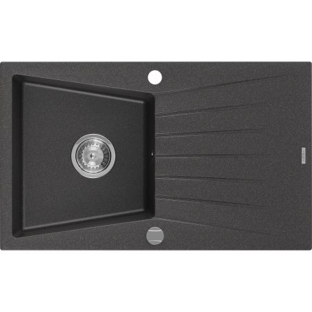 Mexen Cesar zlewozmywak granitowy 1-komorowy z ociekaczem 775 x 470 mm, czarny nakrapiany, syfon chrom - 6514771010-76