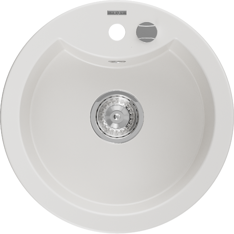 Mexen Diego zlewozmywak granitowy 1-komorowy 488 x 480 mm, biały, syfon chrom - 6512481000-20