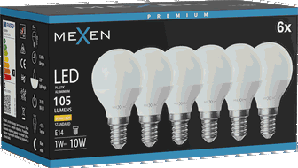 Mexen Nova 6x żarówka LED E14, G45, 1W, Ciepła - 3000K, 105 lm - L101-E14-0130-01x06