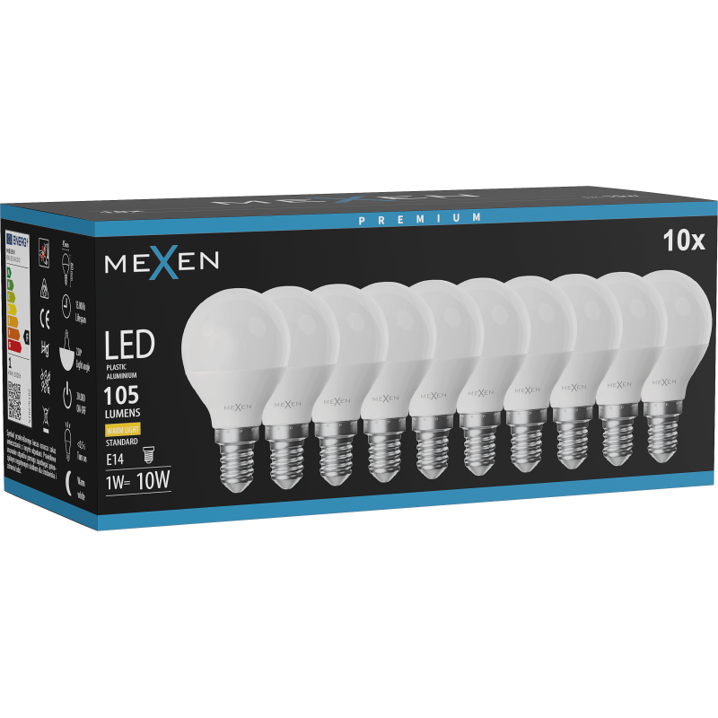 Mexen Nova 10x żarówka LED E14, G45, 1W, Ciepła - 3000K, 105 lm - L101-E14-0130-01x10