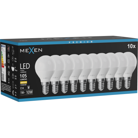 Mexen Nova 10x żarówka LED E14, G45, 1W, Ciepła - 3000K, 105 lm - L101-E14-0130-01x10