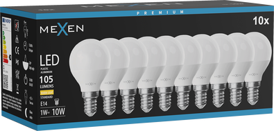 Mexen Nova 10x żarówka LED E14, G45, 1W, Ciepła - 3000K, 105 lm - L101-E14-0130-01x10