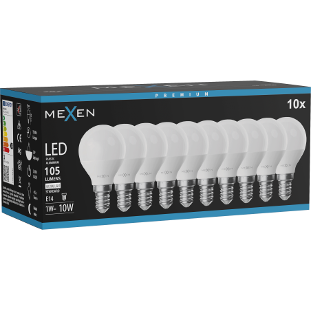 Mexen Nova 10x żarówka LED E14, G45, 1W, Neutralna - 4000K, 105 lm - L101-E14-0140-01x10