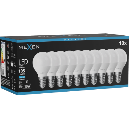 Mexen Nova 10x żarówka LED E14, G45, 1W, Zimna - 6500K, 105 lm - L101-E14-0165-01x10