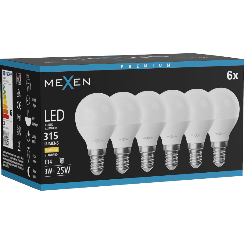 Mexen Nova 6x żarówka LED E14, G45, 3W, Ciepła - 3000K, 315 lm - L101-E14-0330-01x06