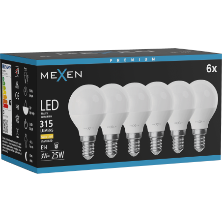 Mexen Nova 6x żarówka LED E14, G45, 3W, Ciepła - 3000K, 315 lm - L101-E14-0330-01x06