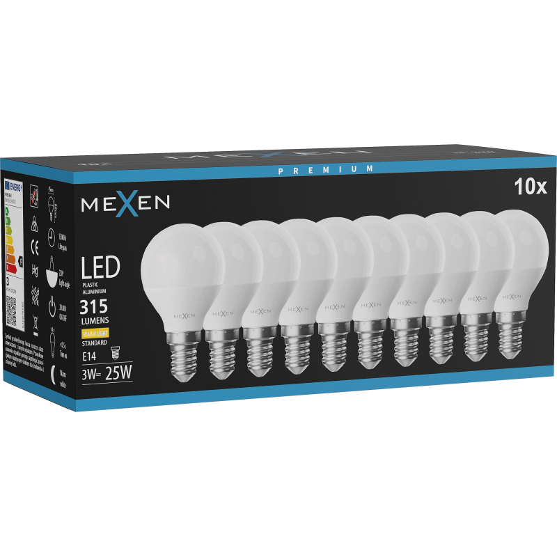 Mexen Nova 10x żarówka LED E14, G45, 3W, Ciepła - 3000K, 315 lm - L101-E14-0330-01x10