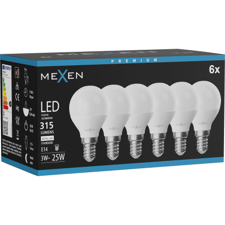 Mexen Nova 6x żarówka LED E14, G45, 3W, Neutralna - 4000K, 315 lm - L101-E14-0340-01x06