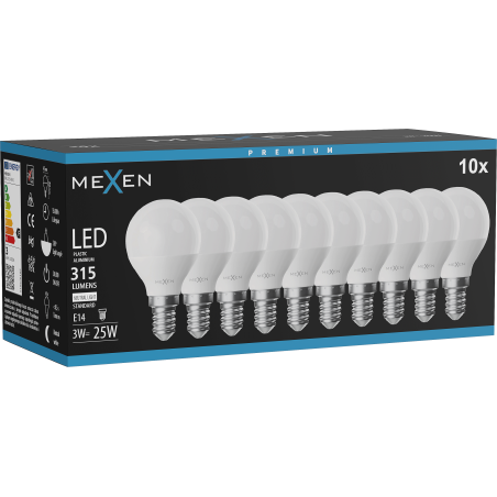 Mexen Nova 10x żarówka LED E14, G45, 3W, Neutralna - 4000K, 315 lm - L101-E14-0340-01x10