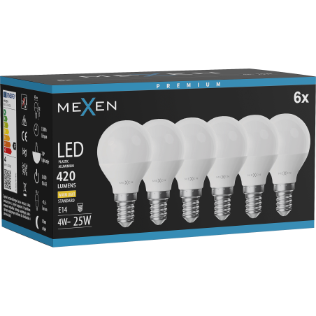 Mexen Nova 6x żarówka LED E14, G45, 4W, Ciepła - 3000K, 420 lm - L101-E14-0430-01x06