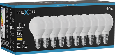 Mexen Nova 10x żarówka LED E14, G45, 4W, Ciepła - 3000K, 420 lm - L101-E14-0430-01x10