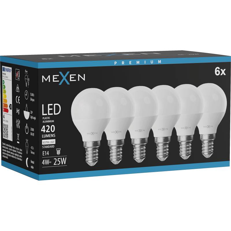 Mexen Nova 6x żarówka LED E14, G45, 4W, Neutralna - 4000K, 420 lm - L101-E14-0440-01x06