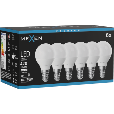 Mexen Nova 6x żarówka LED E14, G45, 4W, Neutralna - 4000K, 420 lm - L101-E14-0440-01x06