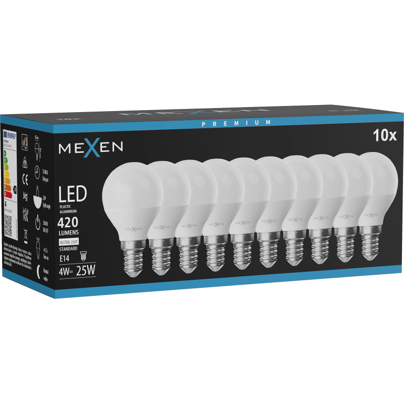 Mexen Nova 10x żarówka LED E14, G45, 4W, Neutralna - 4000K, 420 lm - L101-E14-0440-01x10