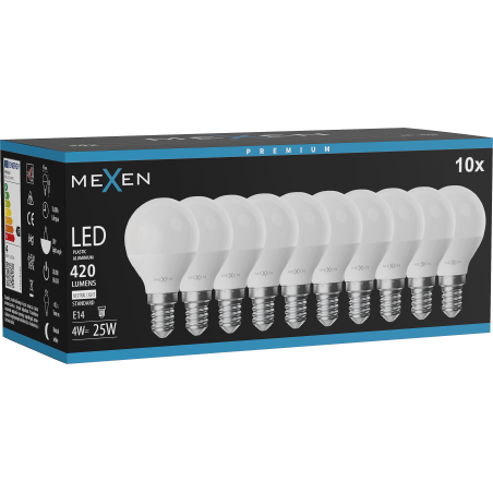 Mexen Nova 10x żarówka LED E14, G45, 4W, Neutralna - 4000K, 420 lm - L101-E14-0440-01x10