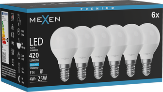 Mexen Nova 6x żarówka LED E14, G45, 4W, Zimna - 6500K, 420 lm - L101-E14-0465-01x06