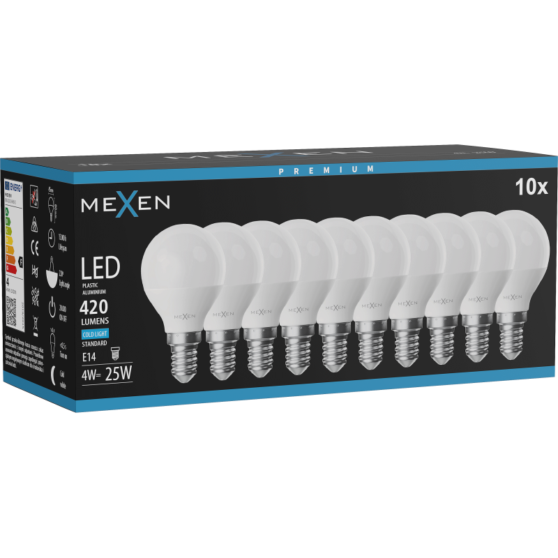 Mexen Nova 10x żarówka LED E14, G45, 4W, Zimna - 6500K, 420 lm - L101-E14-0465-01x10