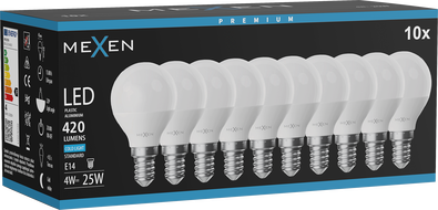 Mexen Nova 10x żarówka LED E14, G45, 4W, Zimna - 6500K, 420 lm - L101-E14-0465-01x10