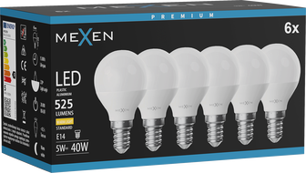 Mexen Nova 6x żarówka LED E14, G45, 5W, Ciepła - 3000K, 525 lm - L101-E14-0530-01x06