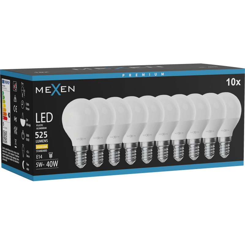 Mexen Nova 10x żarówka LED E14, G45, 5W, Ciepła - 3000K, 525 lm - L101-E14-0530-01x10