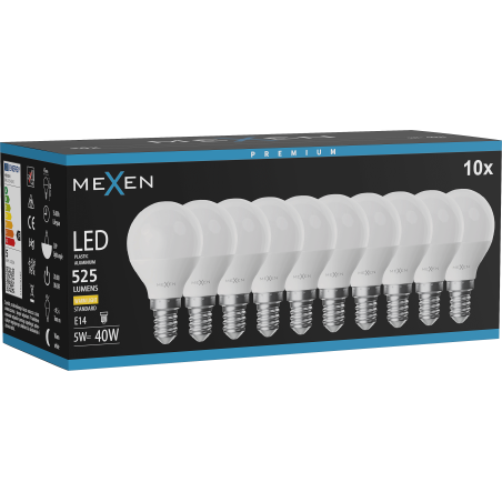 Mexen Nova 10x żarówka LED E14, G45, 5W, Ciepła - 3000K, 525 lm - L101-E14-0530-01x10