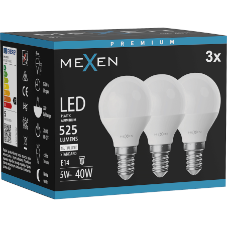Mexen Nova 3x żarówka LED E14, G45, 5W, Neutralna - 4000K, 525 lm - L101-E14-0540-01x03