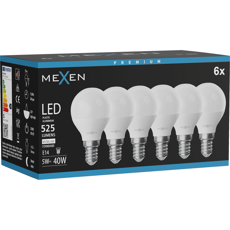 Mexen Nova 6x żarówka LED E14, G45, 5W, Neutralna - 4000K, 525 lm - L101-E14-0540-01x06