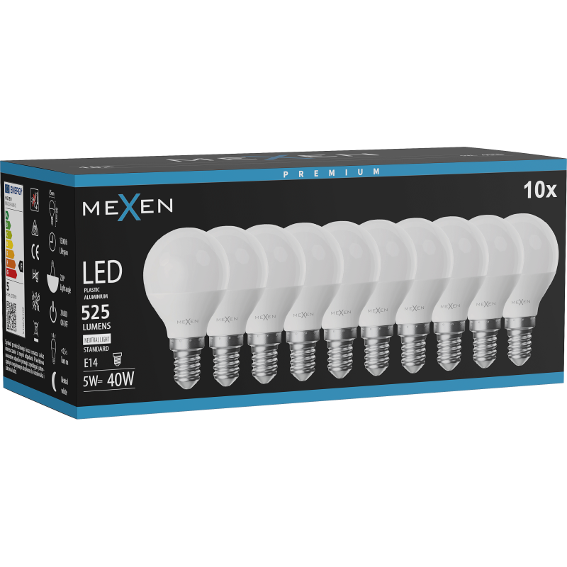 Mexen Nova 10x żarówka LED E14, G45, 5W, Neutralna - 4000K, 525 lm - L101-E14-0540-01x10