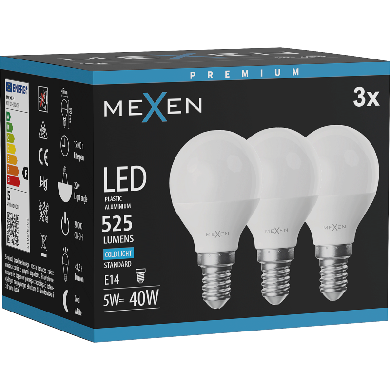 Mexen Nova 3x żarówka LED E14, G45, 5W, Zimna - 6500K, 525 lm - L101-E14-0565-01x03