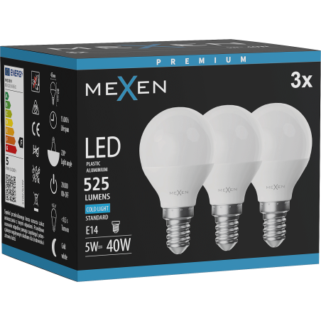 Mexen Nova 3x żarówka LED E14, G45, 5W, Zimna - 6500K, 525 lm - L101-E14-0565-01x03