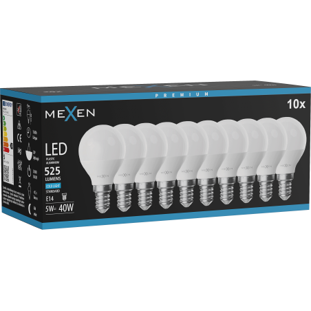 Mexen Nova 10x żarówka LED E14, G45, 5W, Zimna - 6500K, 525 lm - L101-E14-0565-01x10