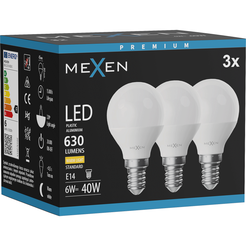 Mexen Nova 3x żarówka LED E14, G45, 6W, Ciepła - 3000K, 630 lm - L101-E14-0630-01x03