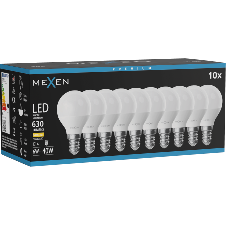 Mexen Nova 10x żarówka LED E14, G45, 6W, Ciepła - 3000K, 630 lm - L101-E14-0630-01x10