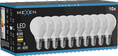 Mexen Nova 10x żarówka LED E14, G45, 6W, Ciepła - 3000K, 630 lm - L101-E14-0630-01x10