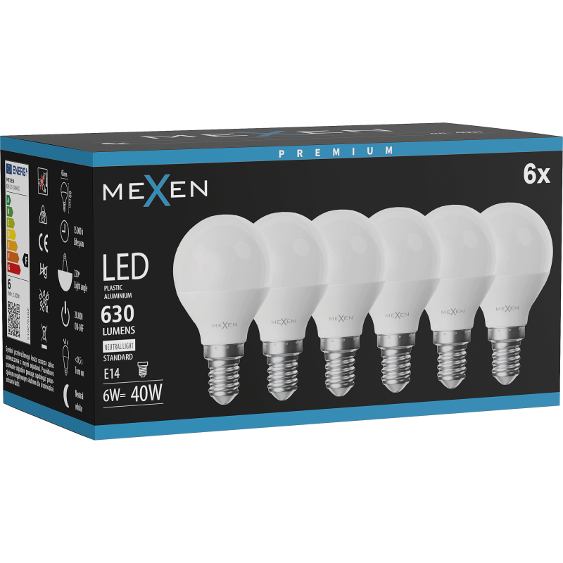 Mexen Nova 6x żarówka LED E14, G45, 6W, Neutralna - 4000K, 630 lm - L101-E14-0640-01x06