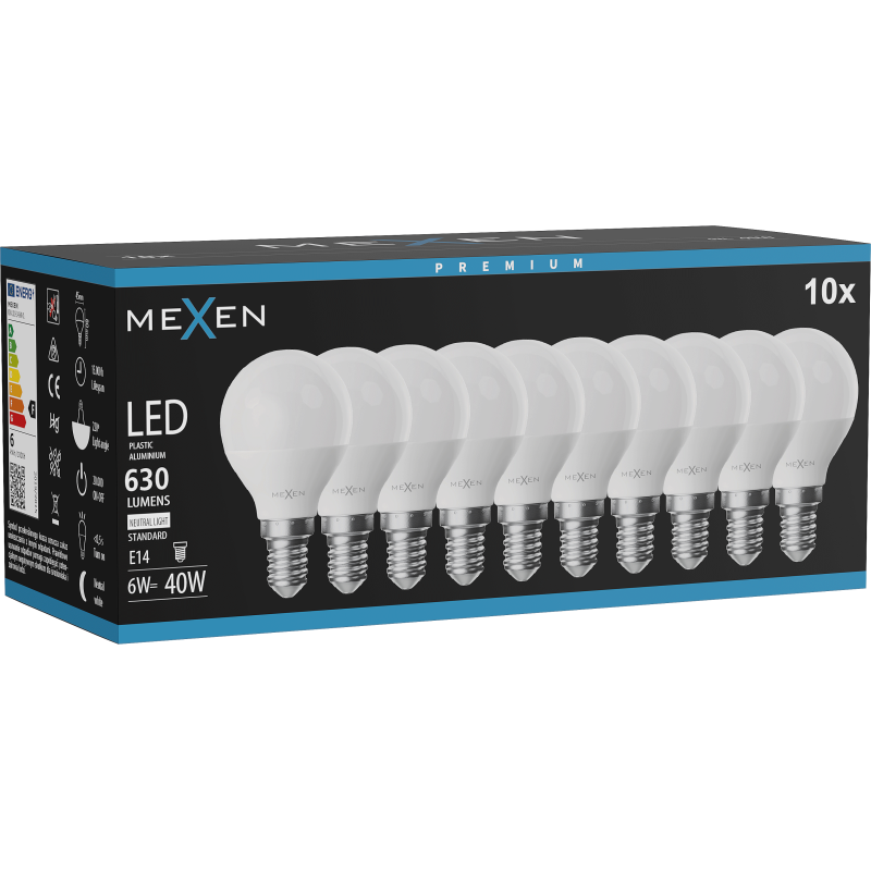 Mexen Nova 10x żarówka LED E14, G45, 6W, Neutralna - 4000K, 630 lm - L101-E14-0640-01x10