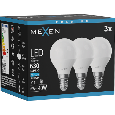 Mexen Nova 3x żarówka LED E14, G45, 6W, Zimna - 6500K, 630 lm - L101-E14-0665-01x03