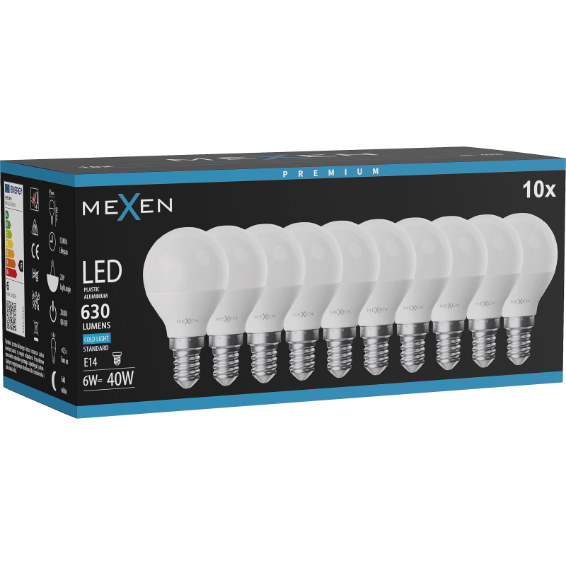 Mexen Nova 10x żarówka LED E14, G45, 6W, Zimna - 6500K, 630 lm - L101-E14-0665-01x10