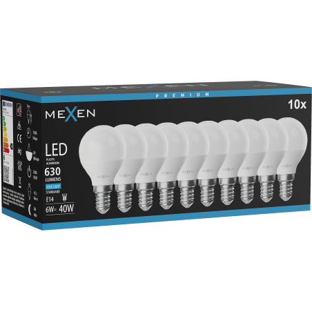 Mexen Nova 10x żarówka LED E14, G45, 6W, Zimna - 6500K, 630 lm - L101-E14-0665-01x10