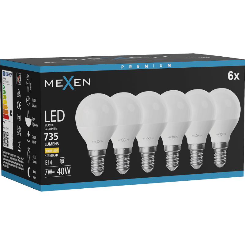 Mexen Nova 6x żarówka LED E14, G45, 7W, Ciepła - 3000K, 735 lm - L101-E14-0730-01x06