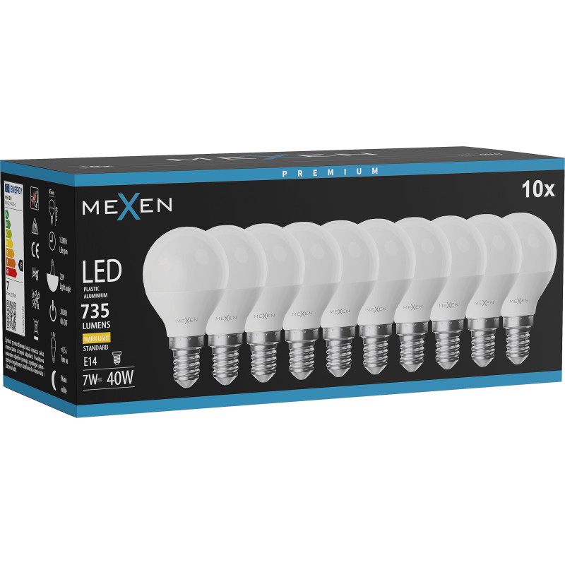 Mexen Nova 10x żarówka LED E14, G45, 7W, Ciepła - 3000K, 735 lm - L101-E14-0730-01x10