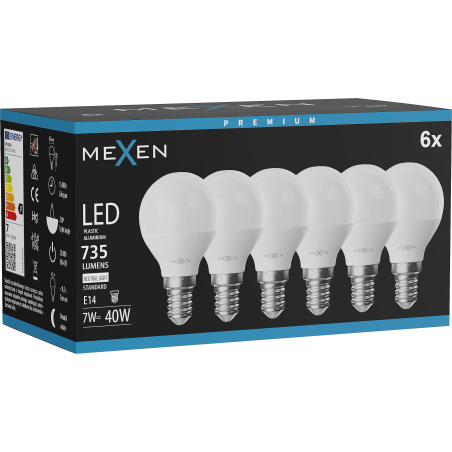 Mexen Nova 6x żarówka LED E14, G45, 7W, Neutralna - 4000K, 735 lm - L101-E14-0740-01x06