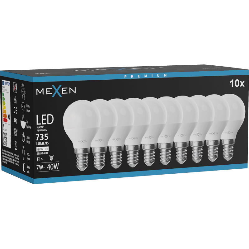 Mexen Nova 10x żarówka LED E14, G45, 7W, Neutralna - 4000K, 735 lm - L101-E14-0740-01x10