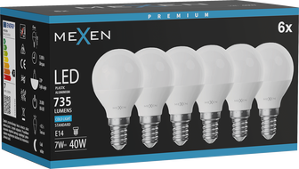Mexen Nova 6x żarówka LED E14, G45, 7W, Zimna - 6500K, 735 lm - L101-E14-0765-01x06