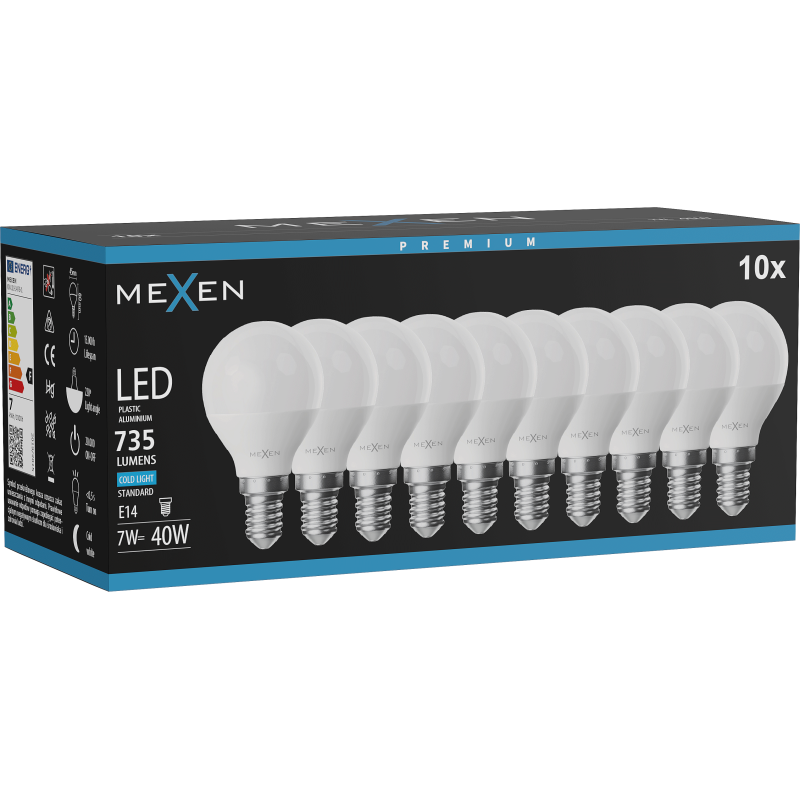 Mexen Nova 10x żarówka LED E14, G45, 7W, Zimna - 6500K, 735 lm - L101-E14-0765-01x10