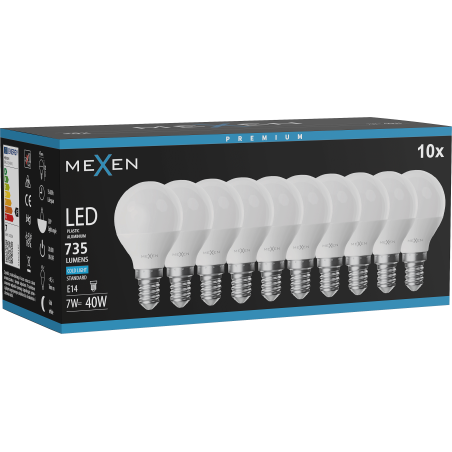 Mexen Nova 10x żarówka LED E14, G45, 7W, Zimna - 6500K, 735 lm - L101-E14-0765-01x10