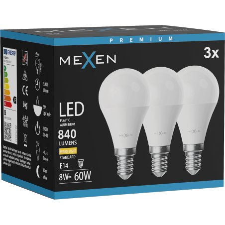 Mexen Nova 3x żarówka LED E14, G45, 8W, Ciepła - 3000K, 840 lm - L101-E14-0830-01x03