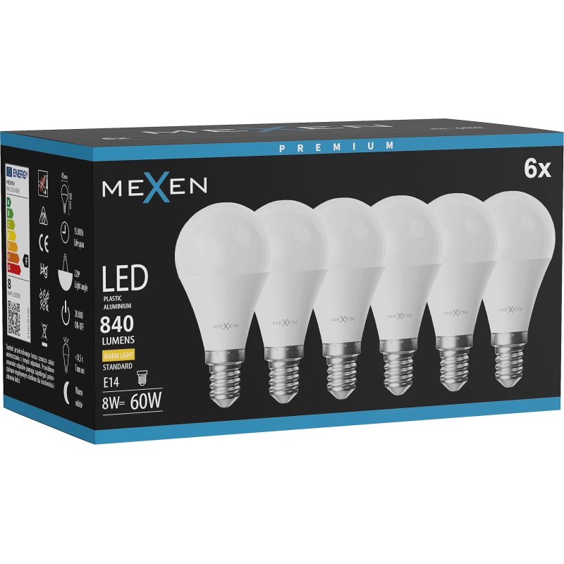 Mexen Nova 6x żarówka LED E14, G45, 8W, Ciepła - 3000K, 840 lm - L101-E14-0830-01x06