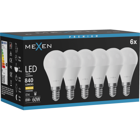 Mexen Nova 6x żarówka LED E14, G45, 8W, Ciepła - 3000K, 840 lm - L101-E14-0830-01x06