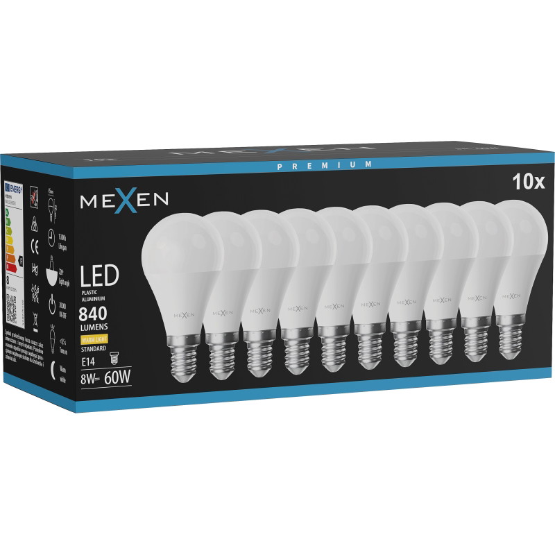 Mexen Nova 10x żarówka LED E14, G45, 8W, Ciepła - 3000K, 840 lm - L101-E14-0830-01x10